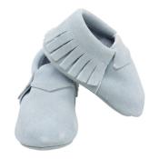 Mocassins à franges Suède en cuir souple Bleu Nuage - LAIT ET MIEL - Chaussons Bébé et Enfant