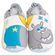 Chaussons en Cuir Souple - Hippopotame - LAIT ET MIEL - Bb et Enfant