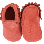 Mocassins à franges Suède en cuir souple Corail - LAIT ET MIEL - Chaussons Bébé et Enfant