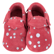 Mocassins à franges Suède en cuir souple Rose - LAIT ET MIEL - Chaussons Bébé et Enfant