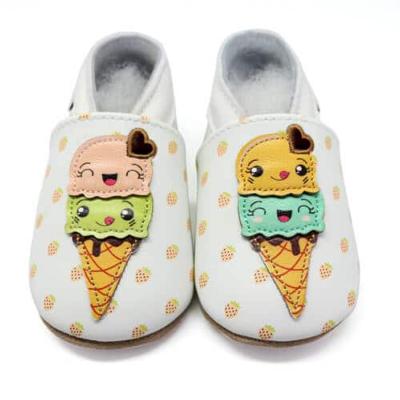 Chaussons en Cuir Souple - Cornets de Glaces - LAIT ET MIEL - Bébé et Enfant