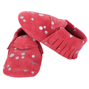 Mocassins à franges Suède en cuir souple Rose - LAIT ET MIEL - Chaussons Bébé et Enfant